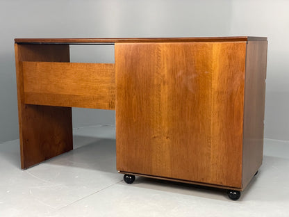 Vintage 1980s Cherry Desk Three Drawers Ball Feet Post Modern EB11058 MWOO19