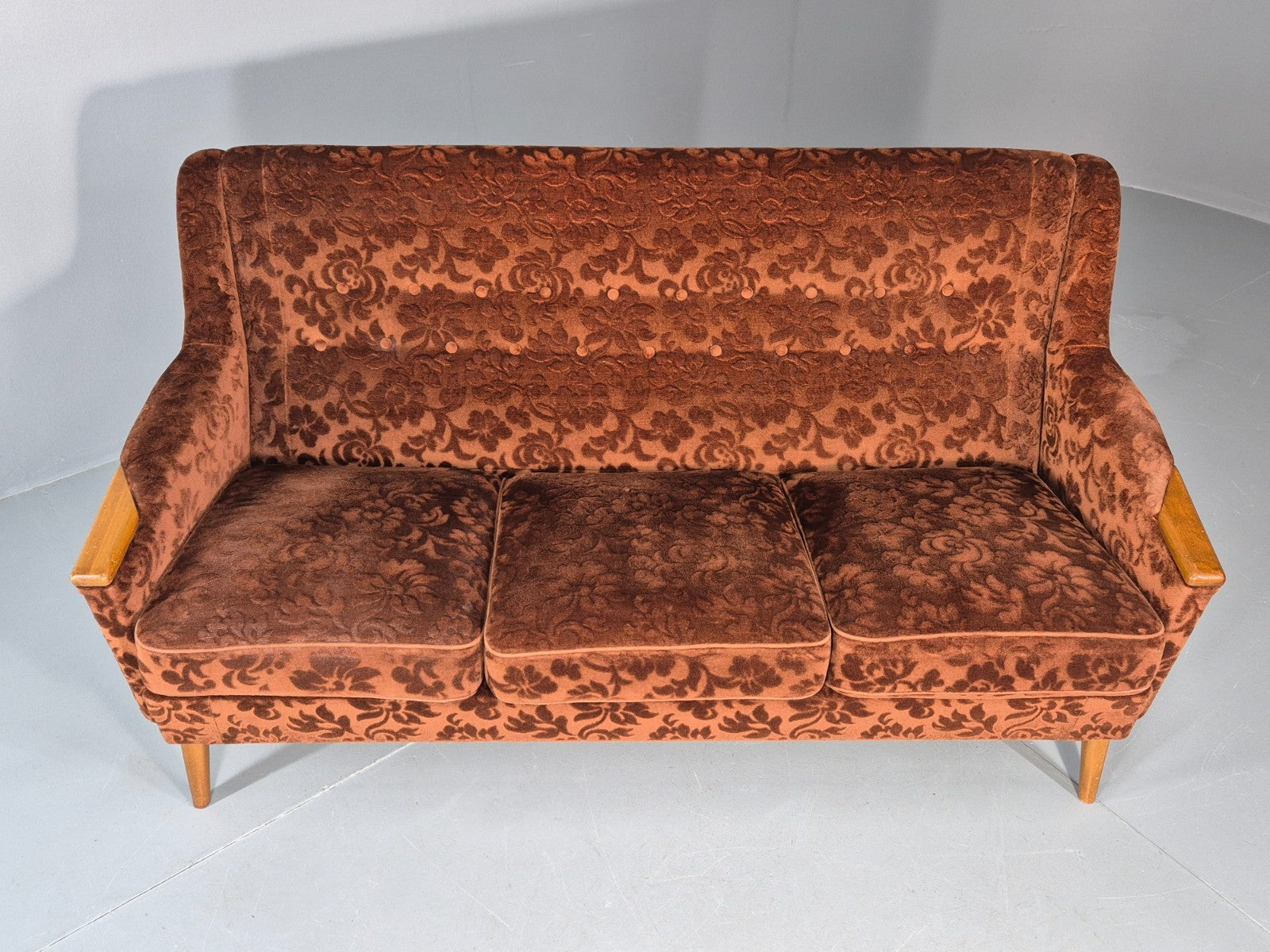 Vintage Three Seater Sofa Lani Sweden 1960s Retro Brown Floral MCM EB11080 M3SS4
