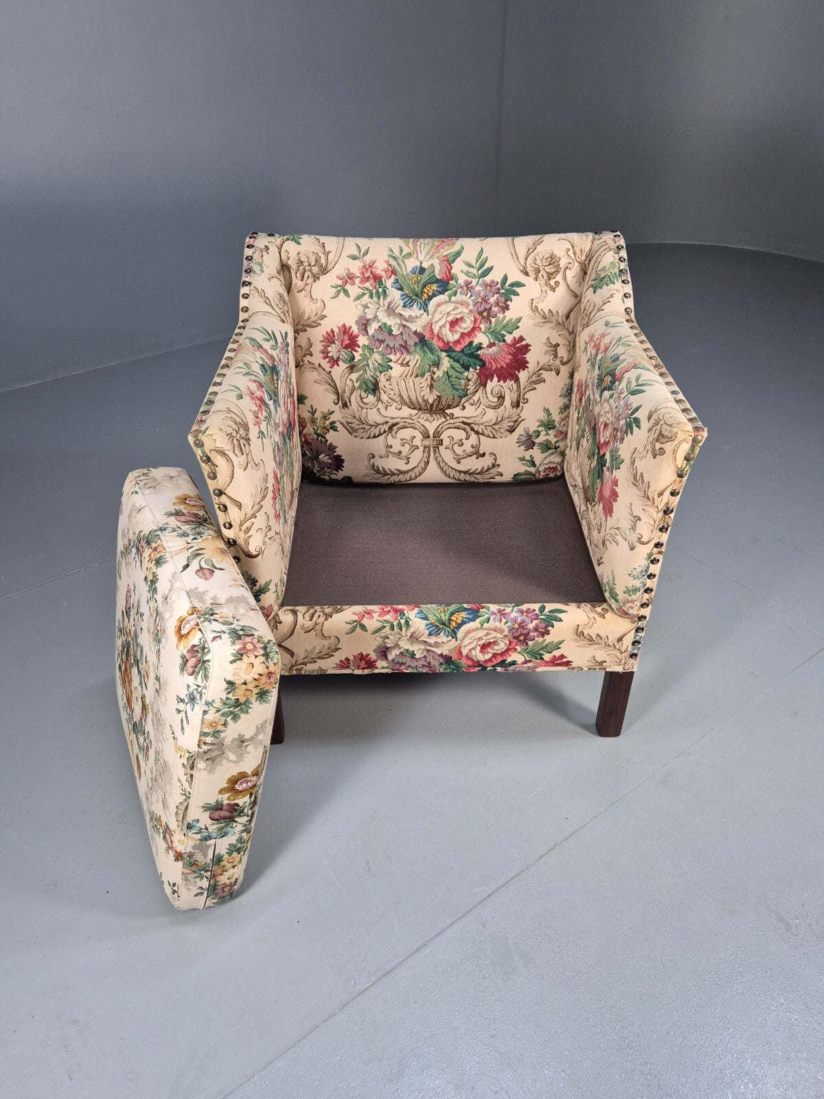 Vintage Danish Lounge Chair Floral Cotton Upholstery 1970s Retro EB07869 MNOR - UKDK FURNITURE