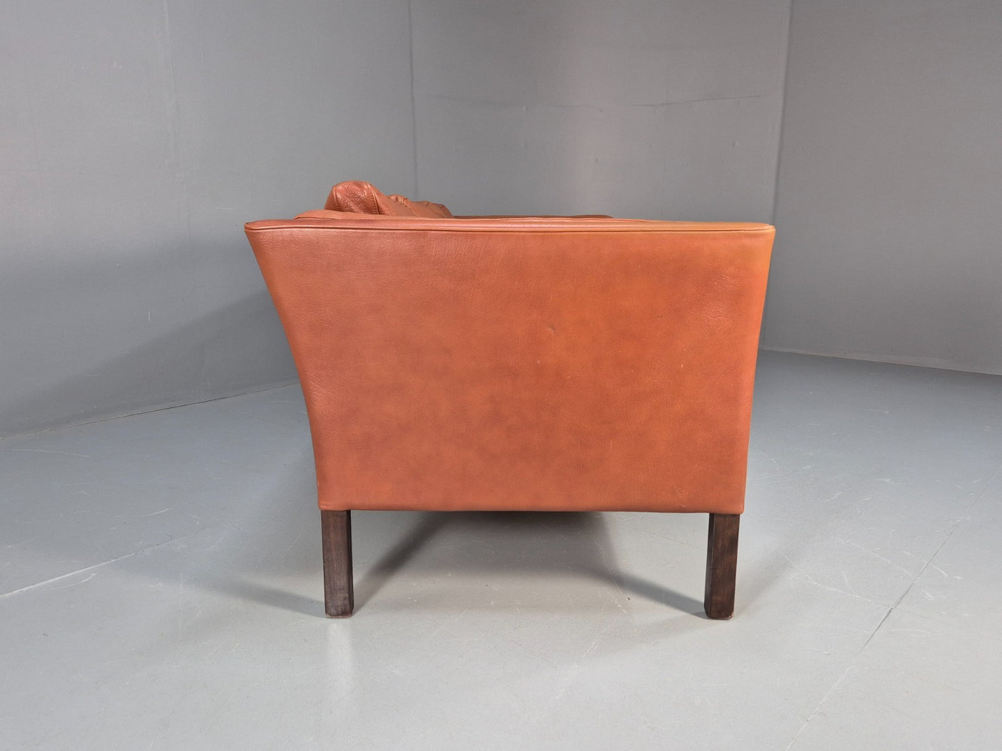 Retro Tan Leather Three Seater Sofa Vintage Danish Mid Century 1970 EB10078 M3SS11