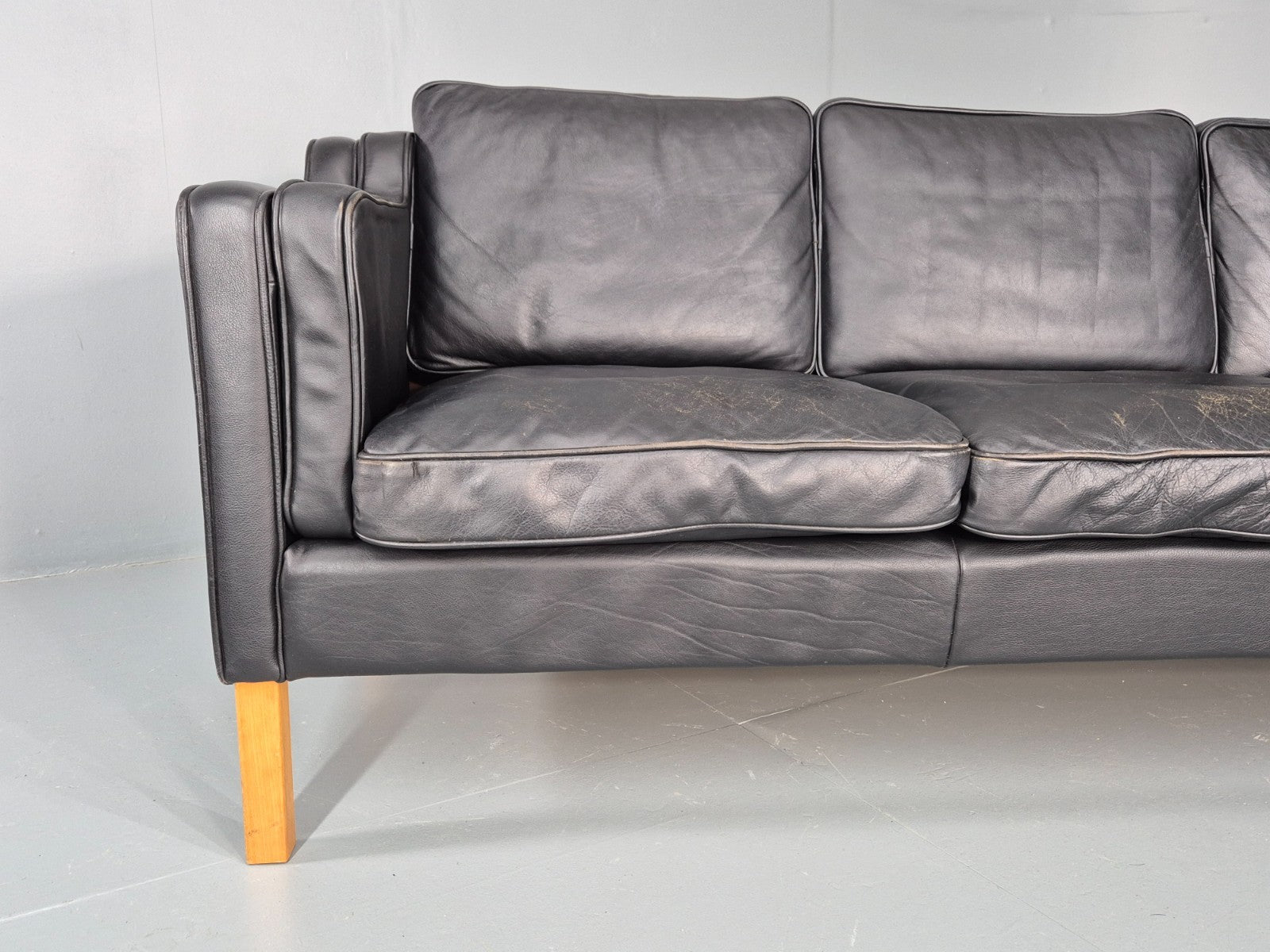 Vintage Danish 3 Seat Sofa Black Leather Mid Century Retro  EB10470 M3SS2