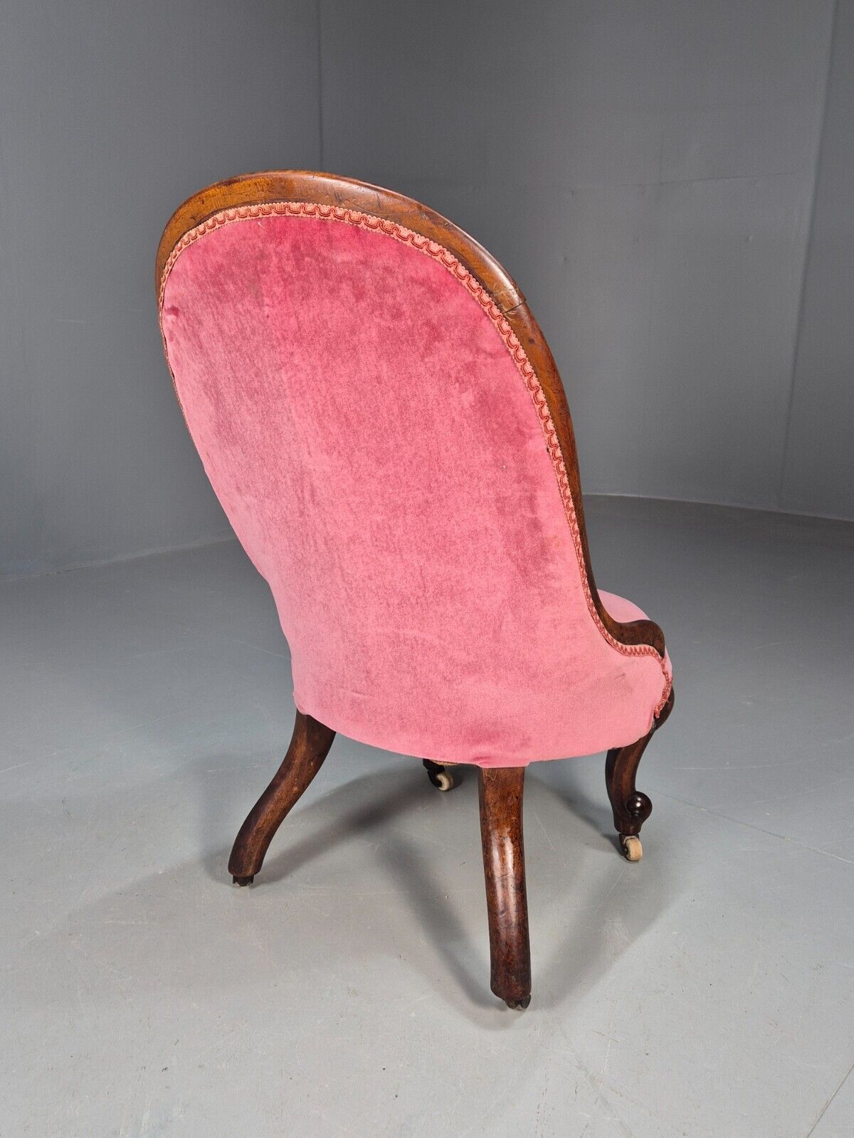 Vintage Lounge Chair Pink Velour Spoonback Nursing Parlour Victorian EB8438 VCLO - UKDK FURNITURE