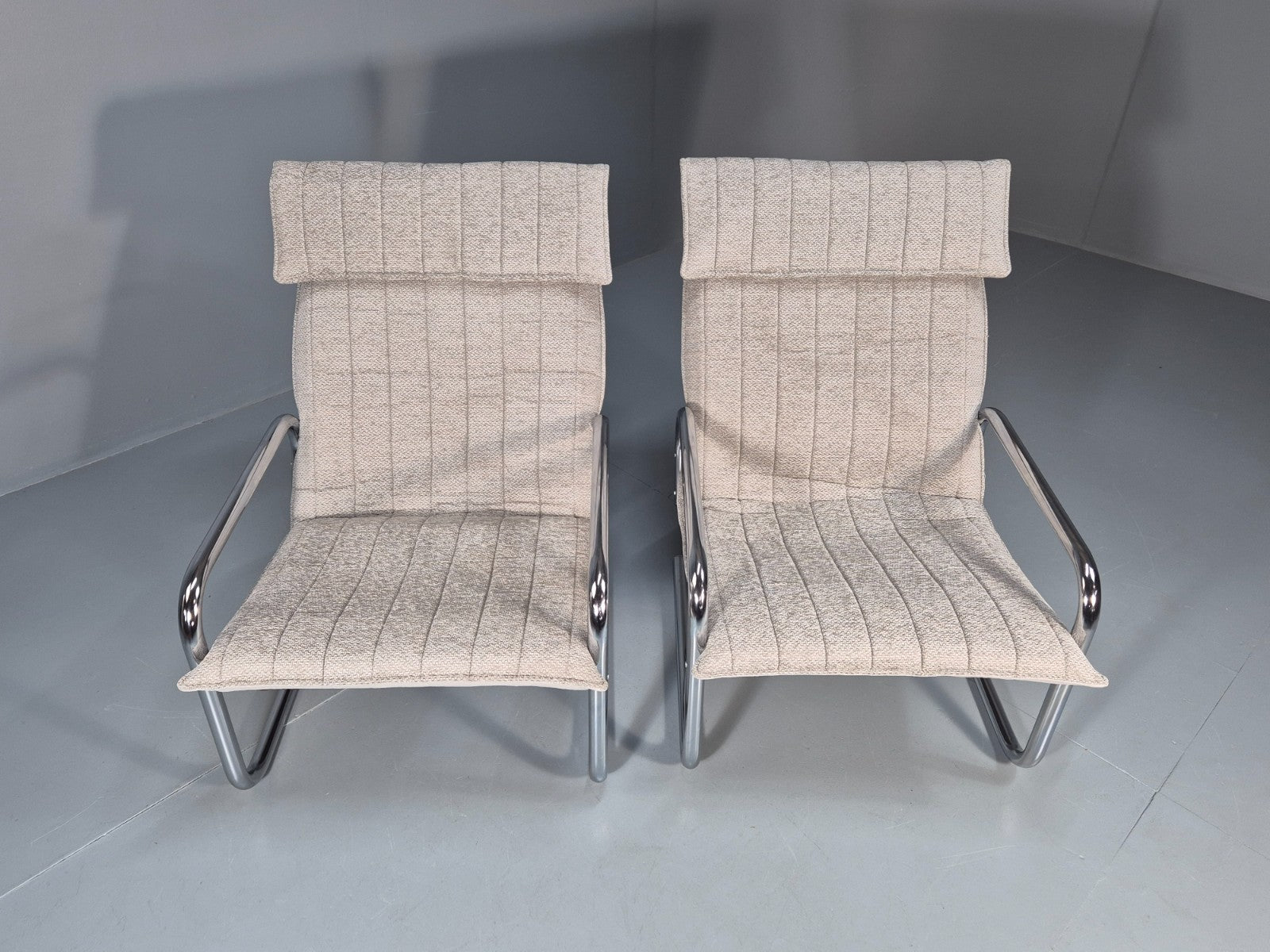 2 1970s Chrome Tube Lounge Chairs New Upholstery Retro Mid Century  EB10617 MNOR2