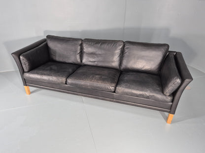 Vintage 3 Seat Sofa Danish Black Leather Mid Century Retro 1980s EB10483 M3SS9