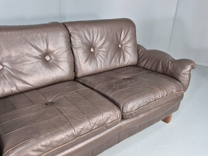 Vintage 2 Seater Sofa Danish Brown Leather Mid Century Retro 1970s EB11929a M2SS3