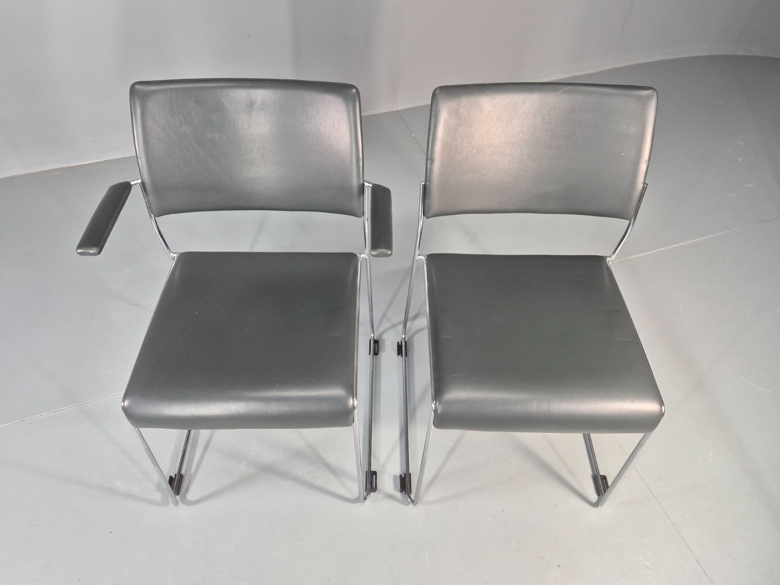 6 Leather Stacking Chairs Brunner Linos Dark Green Chrome Modern EB11734 MSTA5