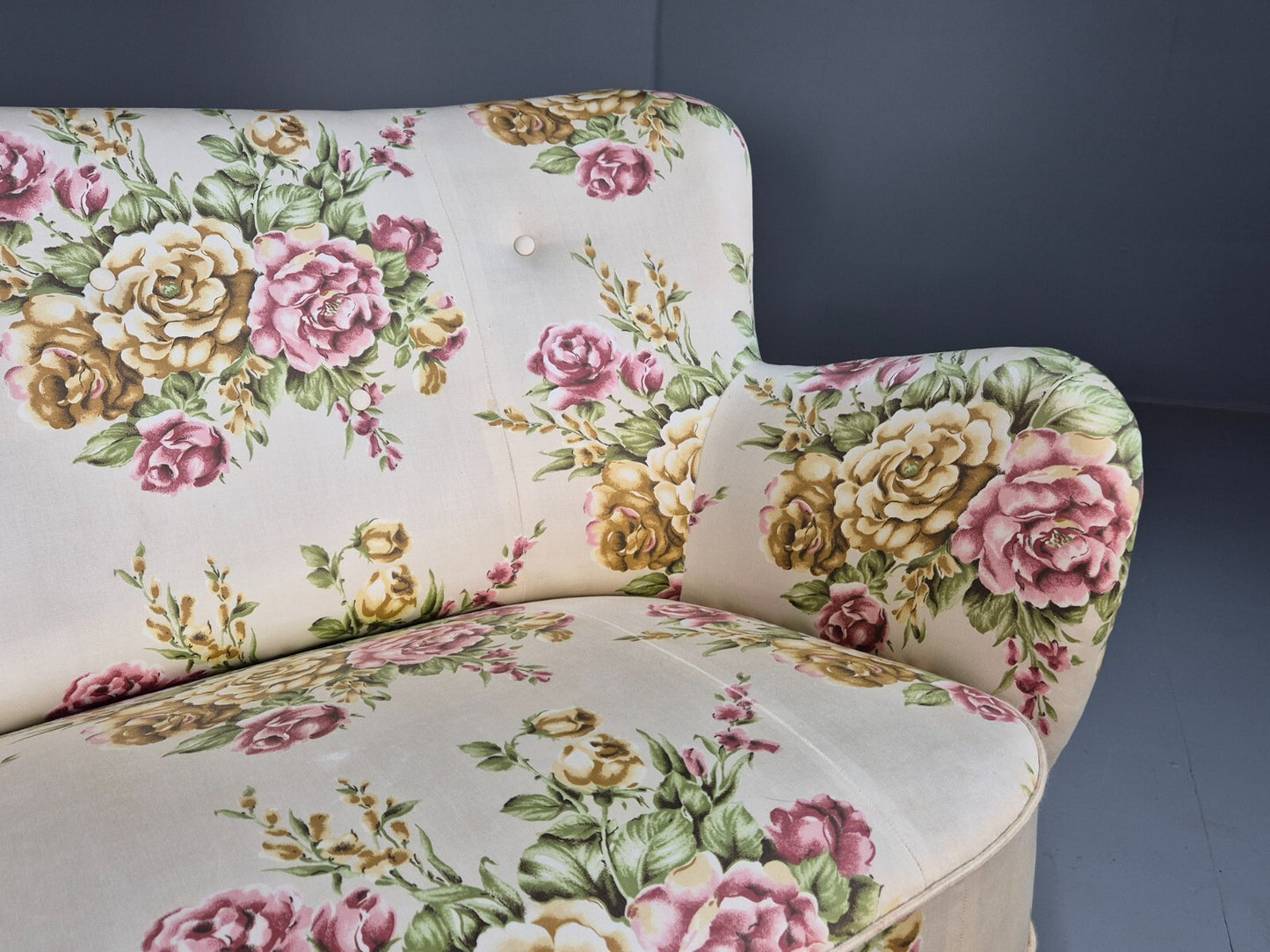 Vintage 3 Seater Sofa Floral Fabric 1950s Mid Century Danish Design EB9542 V3SS - UKDK FURNITURE