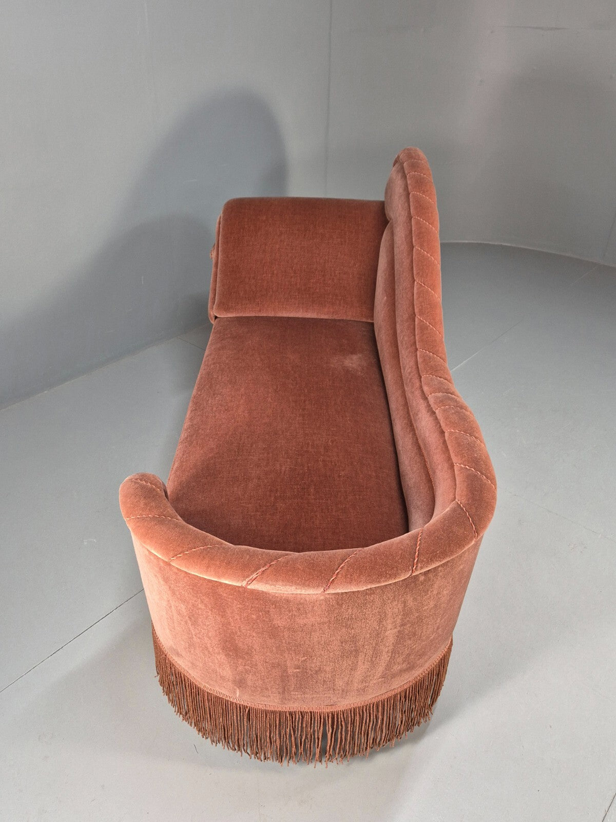 Vintage Danish Art Deco Chaise Lounge Pink Velour Tassels 1930s EB9664 VCHA - UKDK FURNITURE