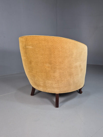 Antique Danish Gold Tub Chair Art Deco Carved Mahogany Feet EB8052 VCLO - UKDK FURNITURE