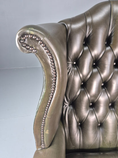 Vintage Wingback Leather Lounge Chair Queen Anne Style 1970s Retro EB11532 VLEA16