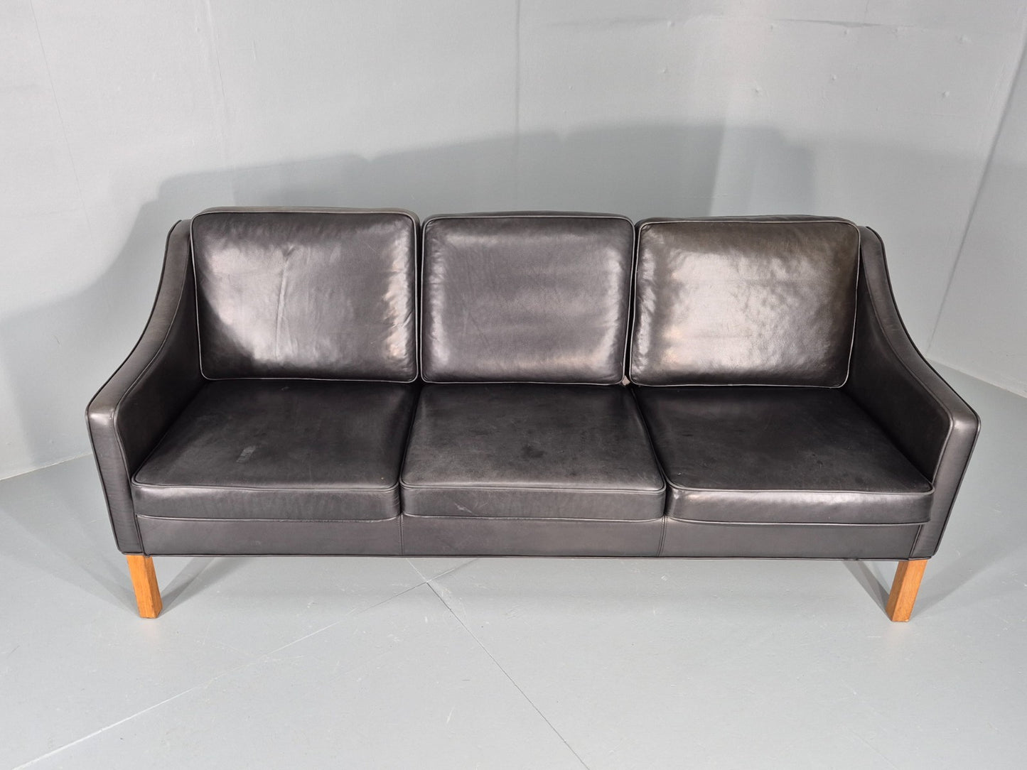 Vintage 3 Seat Sofa Black Leather Danish Hurup Mid Century Retro EB10475 M3SS8