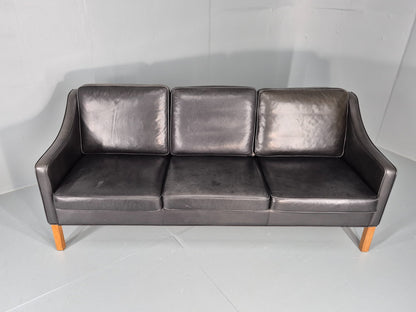 Vintage 3 Seat Sofa Black Leather Danish Hurup Mid Century Retro EB10475 M3SS8