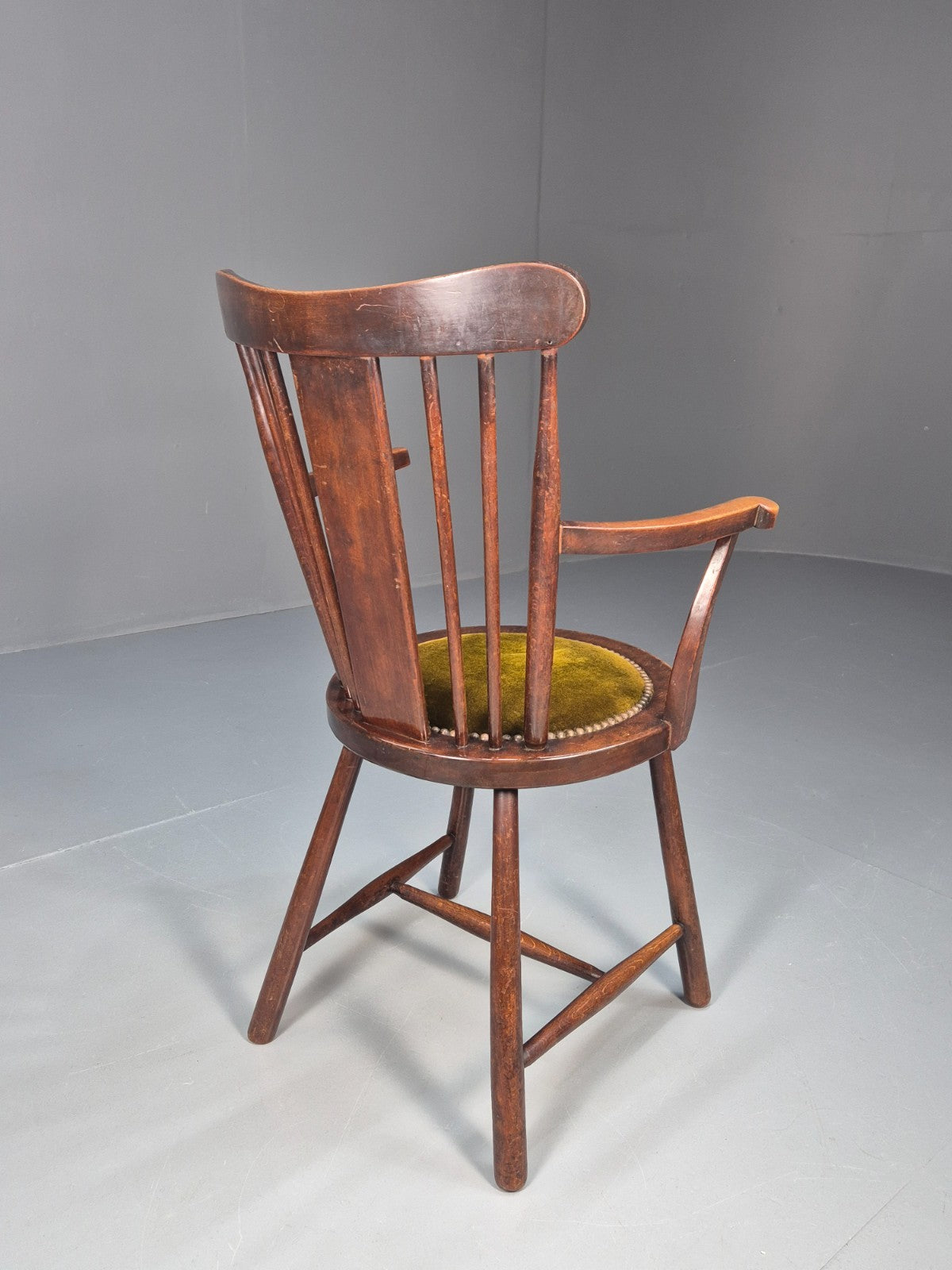 Edwardian Penny Seated Elbow Chair Mahogany Frame green Velour 1900 EB10612 VWOO6