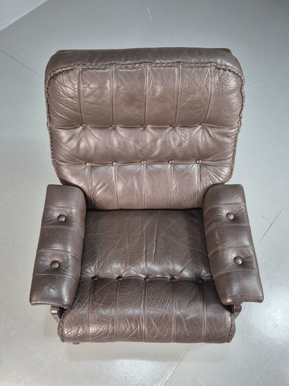 Vintage Danish Lounge Chair Brown Leather Buttoned 1970s Retro MCM EB8239 MNOR - UKDK FURNITURE