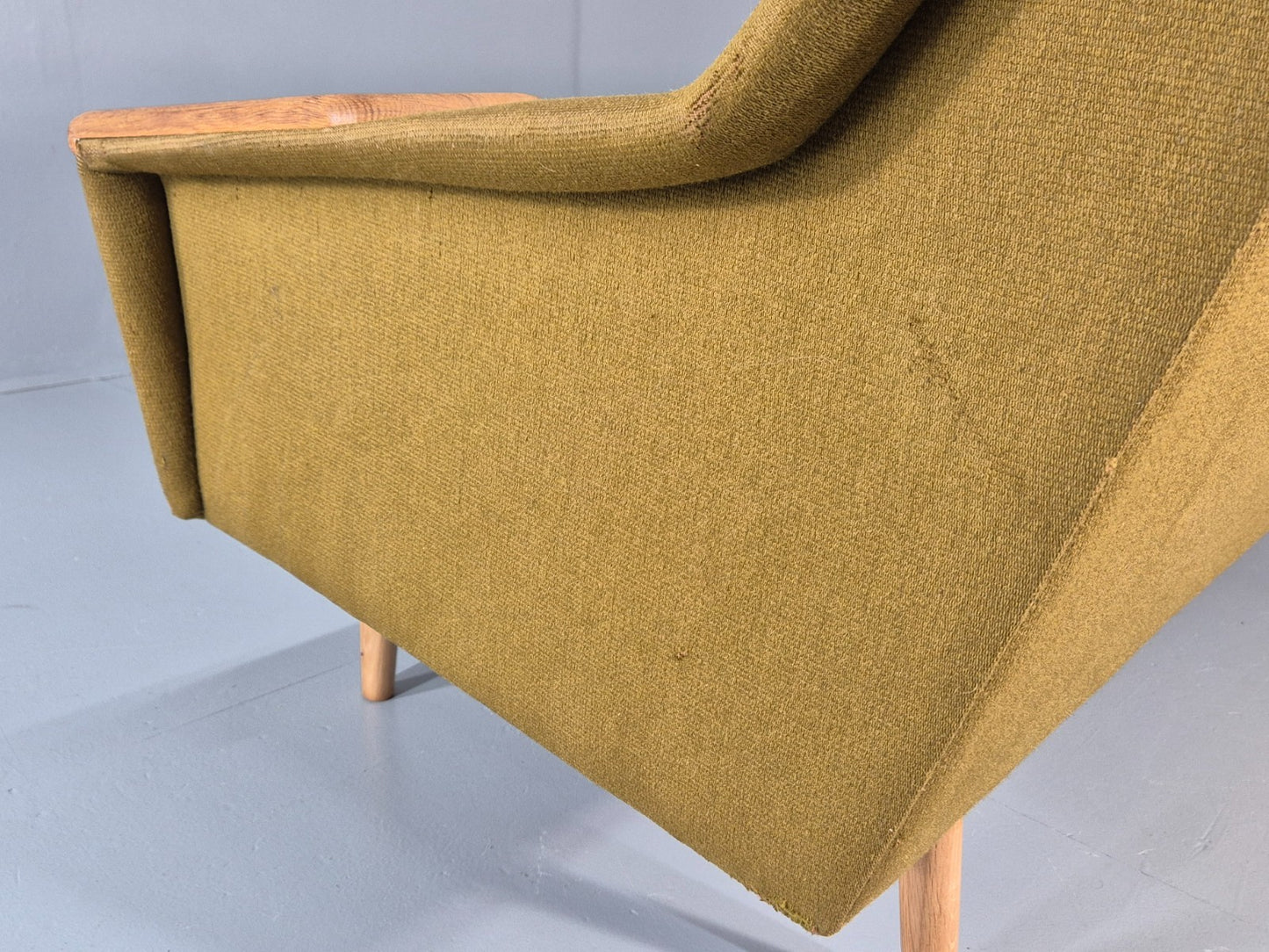 Vintage Three Seater Settee Danish Wool Oak Details 1970s Retro EB11359 M3SS18