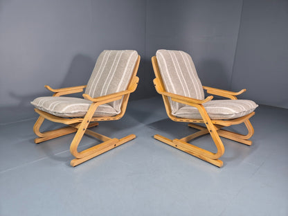 2 Mid Century Lounge Chairs New Upholstery Bentwood Vintage Danish EB10317 MBEN0