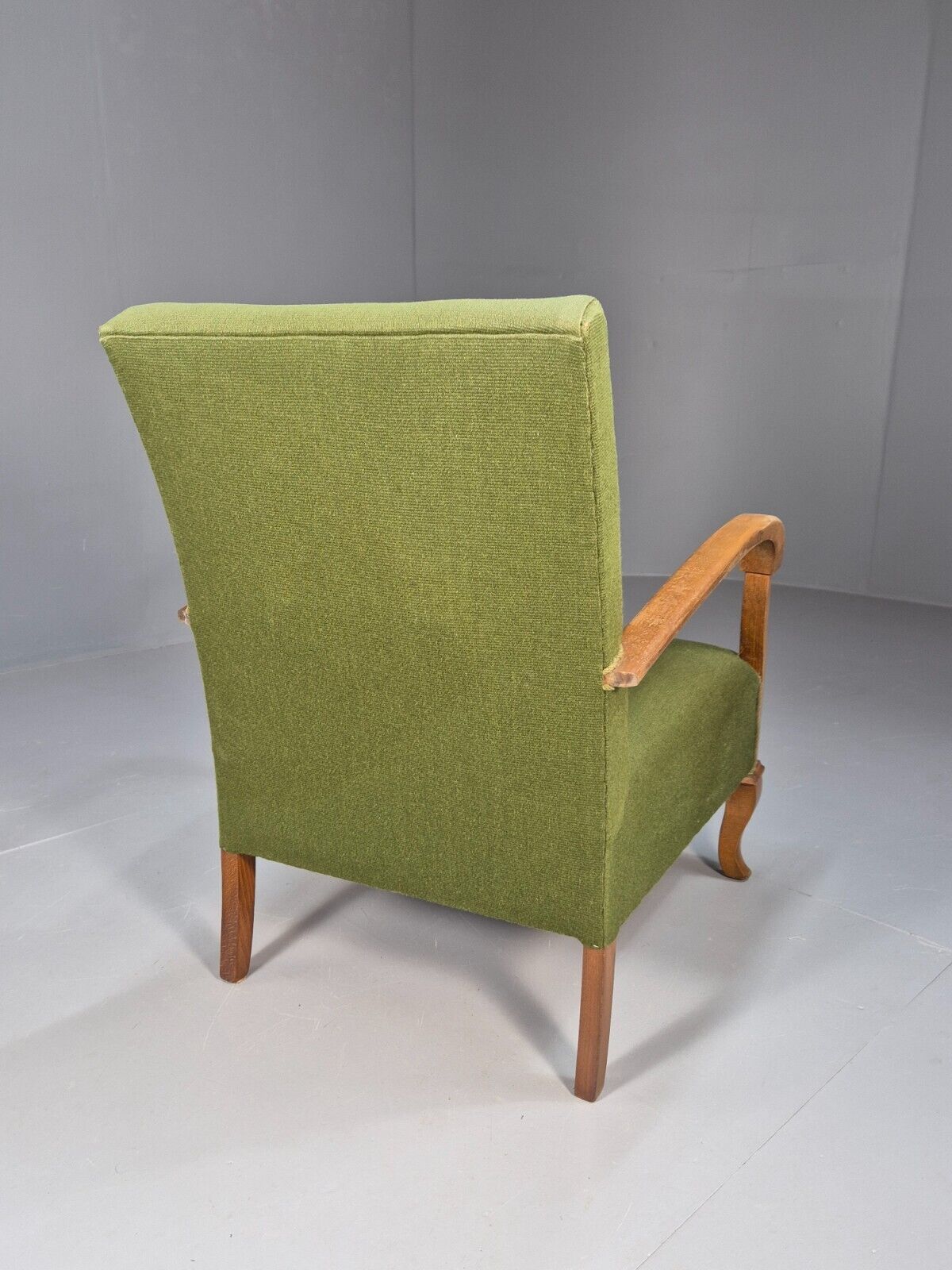 Vintage Danish Lounge Chair Green Wool Wood Arms Art Deco 1950s EB8973 VCLO - UKDK FURNITURE