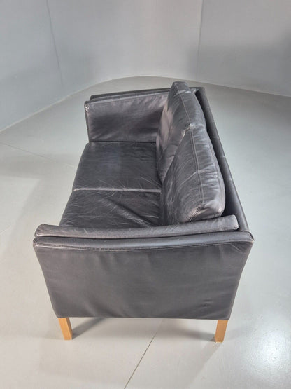 Vintage Danish 2 Seat Sofa Black Leather 1980s Retro MCM EB7625 M2SS - UKDK FURNITURE