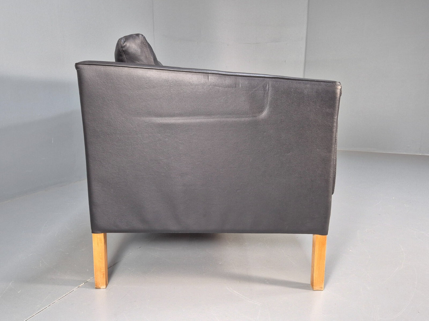 Vintage Danish 3 Seat Black Leather Sofa Modern Design MCM Retro EB9063 M3SS - UKDK FURNITURE