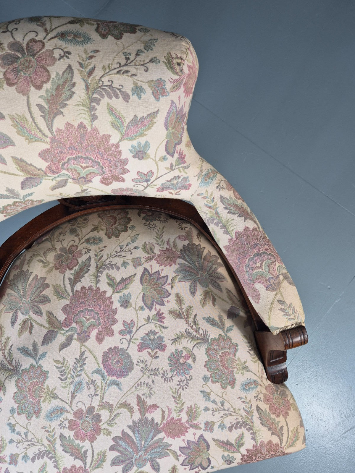 Antique Floral Tub Chair Late Victorian Mahogany Frame  EB11174 VCLO16