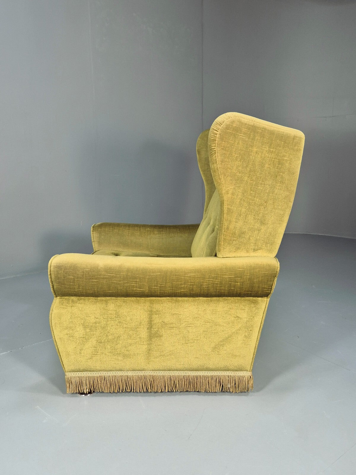 Vintage Danish Green Wing Back Lounge Chair 1970s Retro Tassels EB9576 VCLO - UKDK FURNITURE