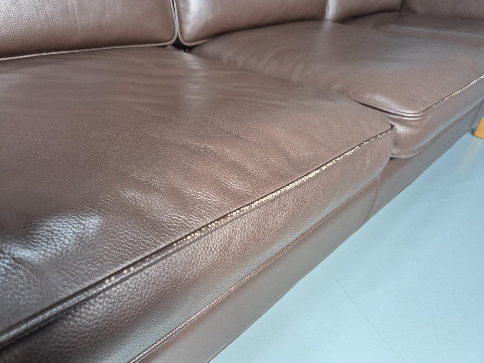 Vintage Danish 3 Seat Sofa Brown Leather Mogensen Style 1980s Retro EB10523 M3SS9