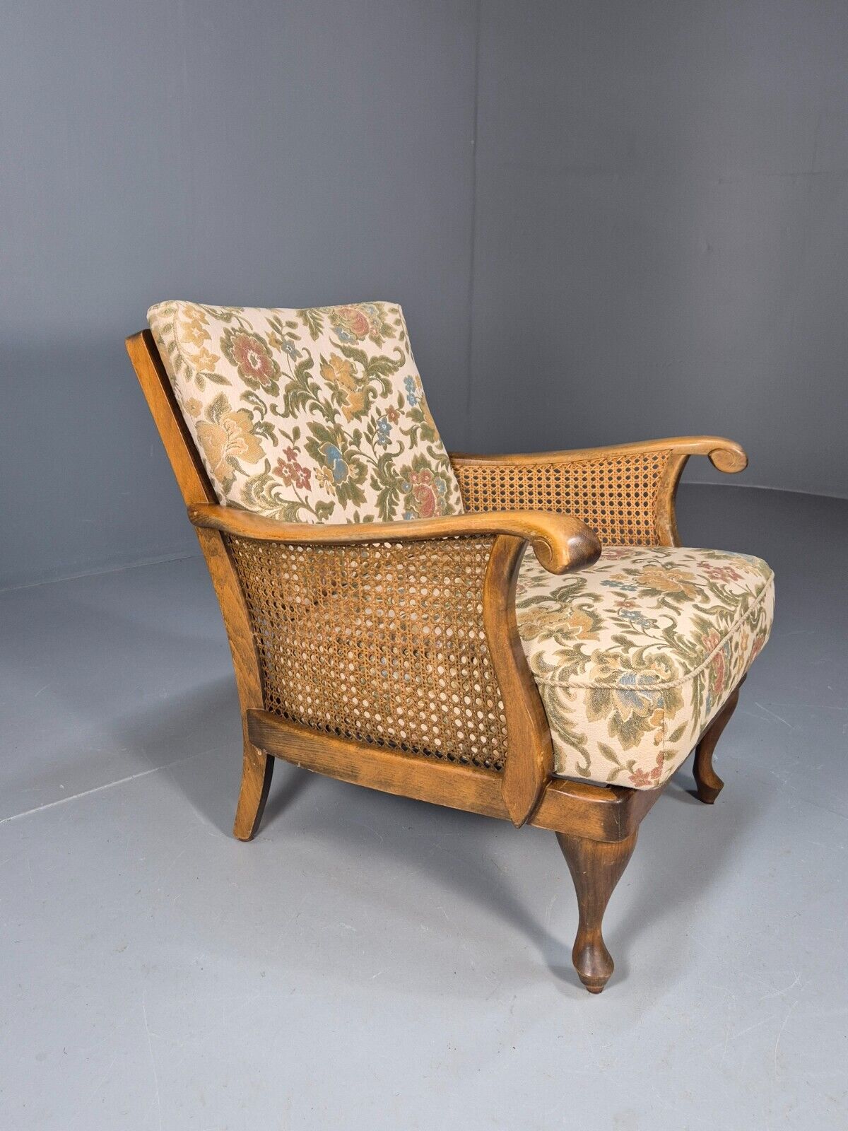 Vintage Danish Bergere Lounge Chair, Floral Cloth, Antique Style EB9003 VBER - UKDK FURNITURE