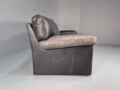 1980s Two Seater Sofa Faded Black Leather Boxy Style Retro Danish EB10714 M2SS11