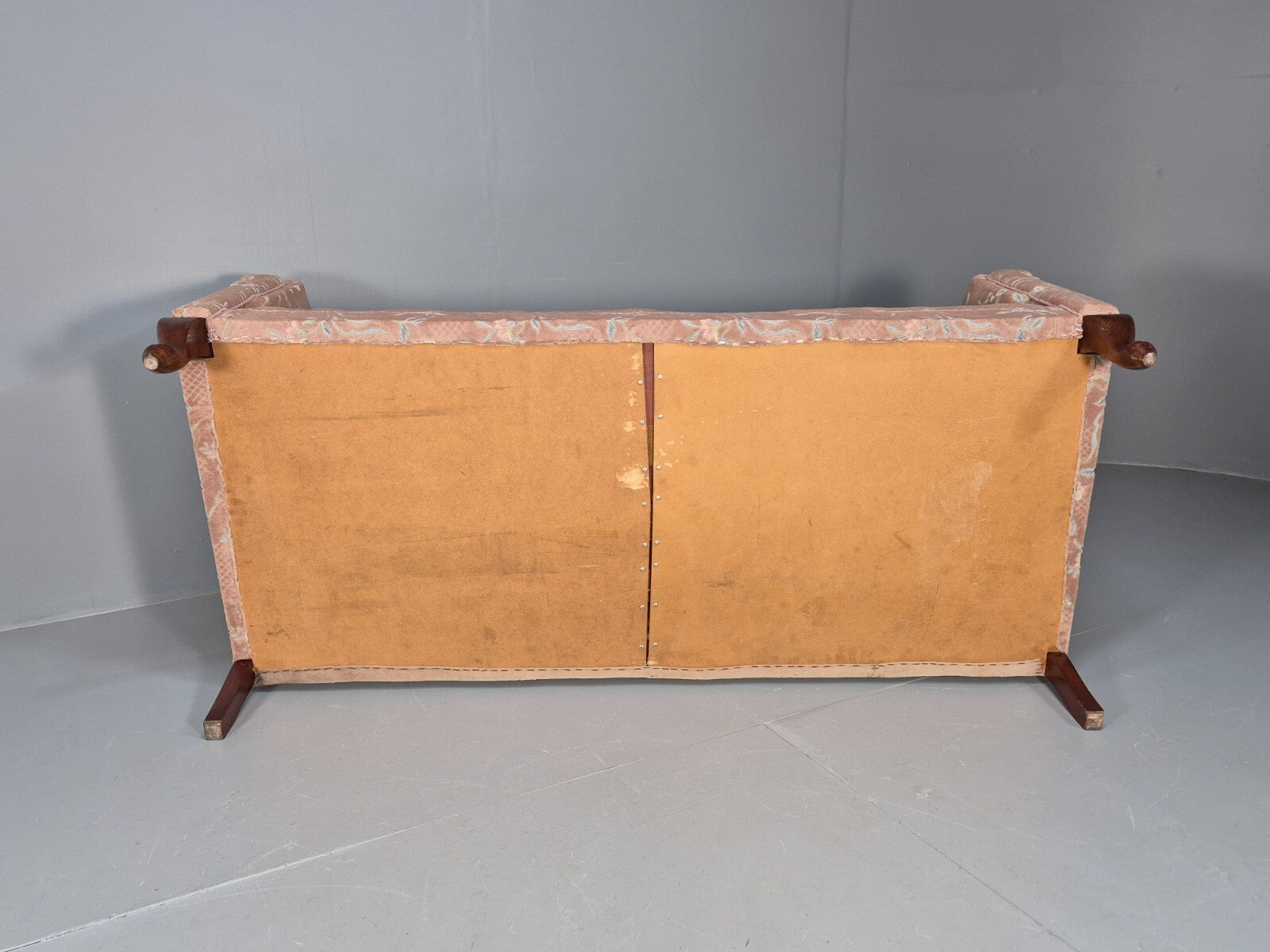 Vintage Danish Pink Cut Floral Velour Cottage Settee 1930s Antique EB9563 V3SS - UKDK FURNITURE
