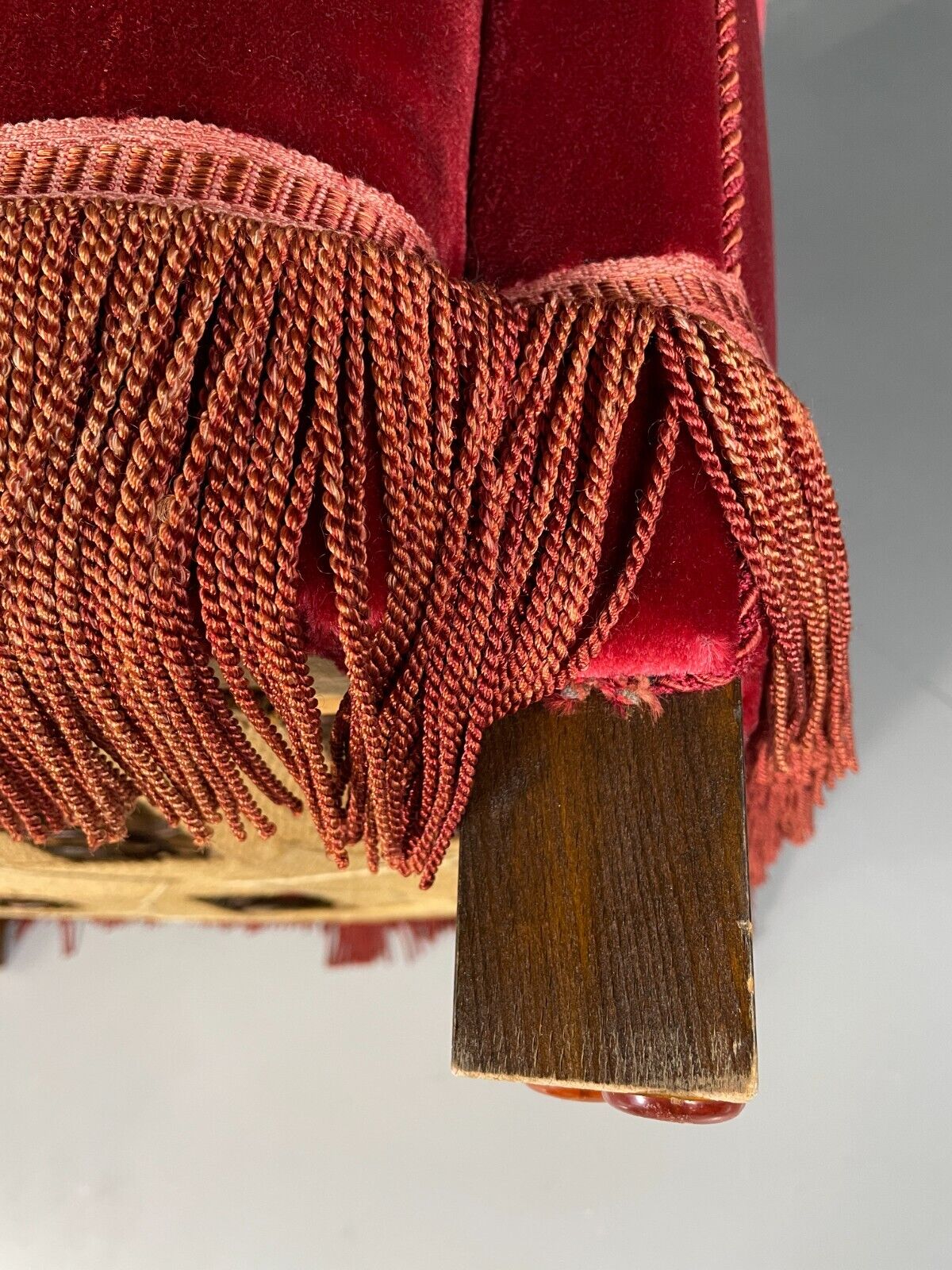 Vintage Danish Wingback Lounge Chair Red Velour Tassels 1940s Retro EB6450 VCLO - UKDK FURNITURE