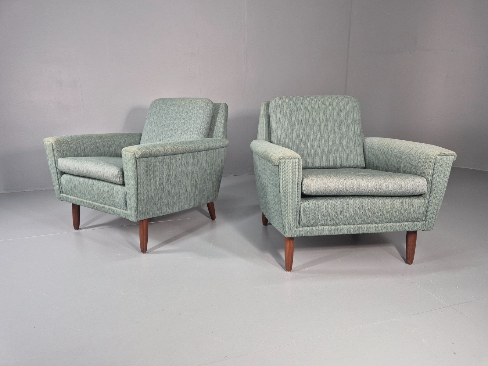 2 Mid Century Lounge Chairs 1960s Denmark Blue Wool Retro EB11403 MNOR2