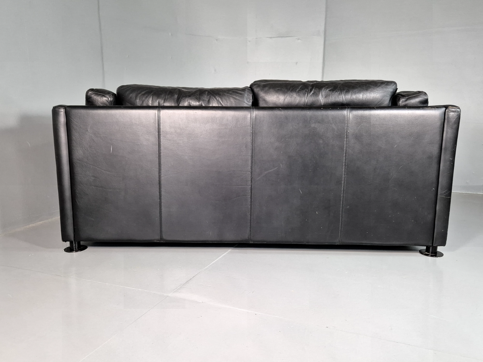 Vintage Danish 2 Seat Sofa Black Leather 1980s Retro MCM EB7162 M2SS - UKDK FURNITURE