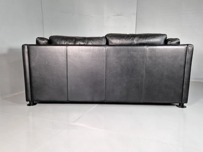 Vintage Danish 2 Seat Sofa Black Leather 1980s Retro MCM EB7162 M2SS - UKDK FURNITURE