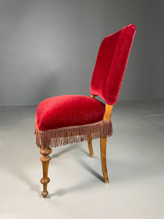 Antique Danish Small Chair Decorative Red Velour Oak Vintage EB6486 VCLO1