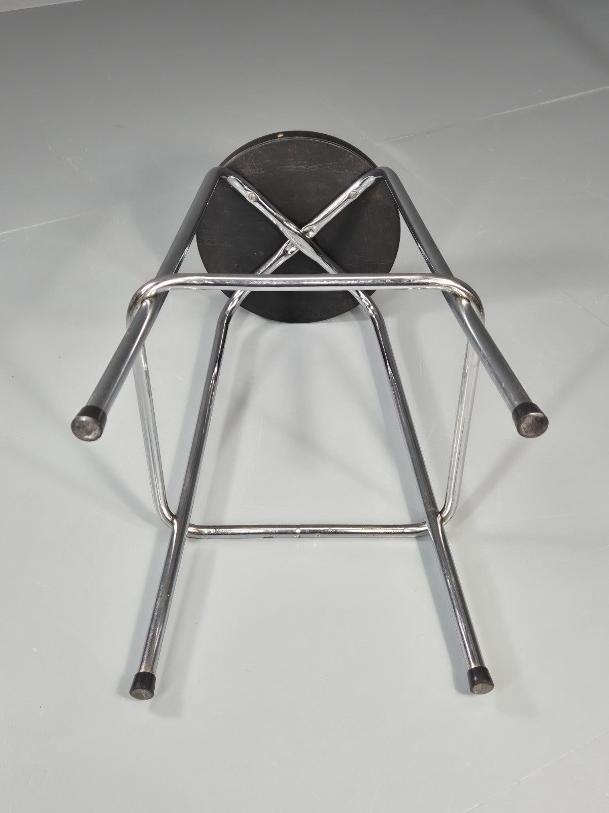Vintage Bar Stool Black Vinyl and Chrome 1980s Bauhaus style Retro EB11274 MDIN9