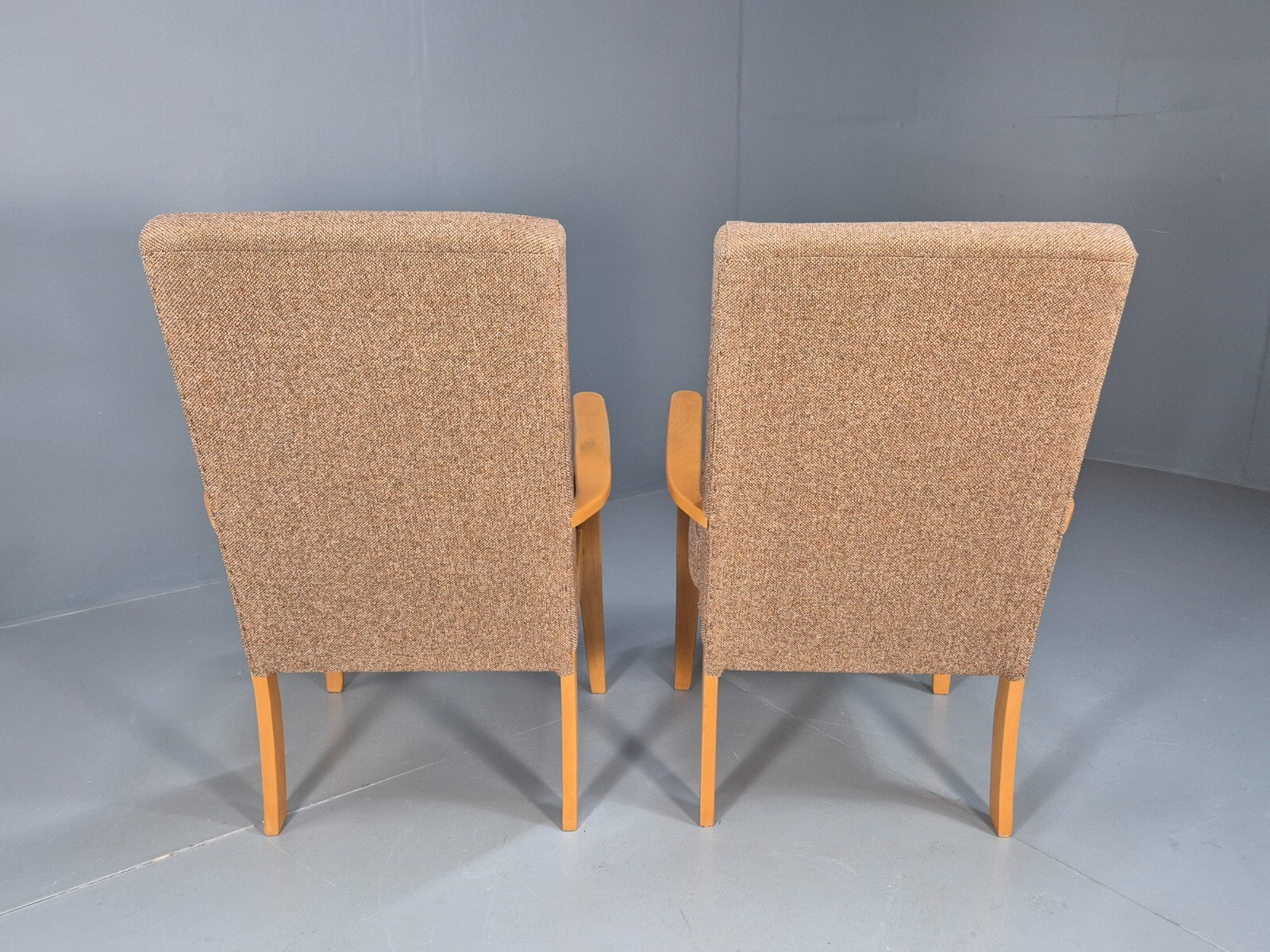 Vintage Oatmeal Armchairs Beech Frame Pair Retro Design EB9489 MNOR - UKDK FURNITURE