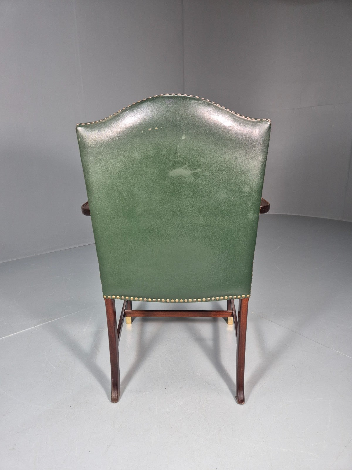 Georgian Style Elbow Chair Green Leather Mahogany Frame Danish 1970 EB10809 VLEA7