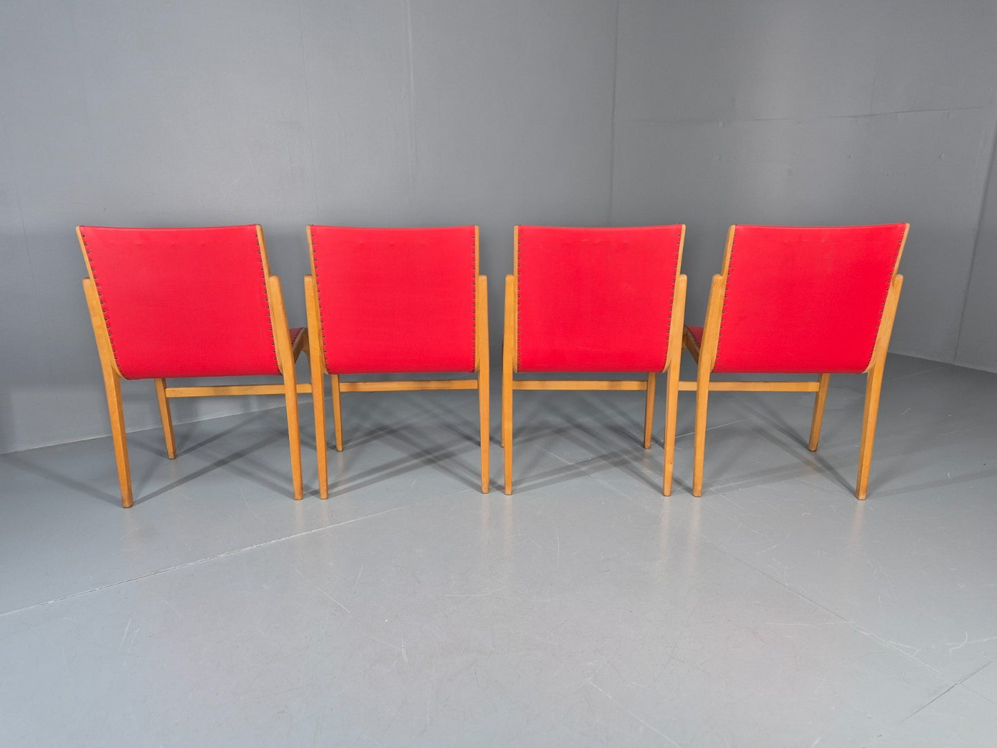 4 Stacking Lounge Chairs 1950s Swedish Red Beech Mid Century Retro EB11102 MDIN7