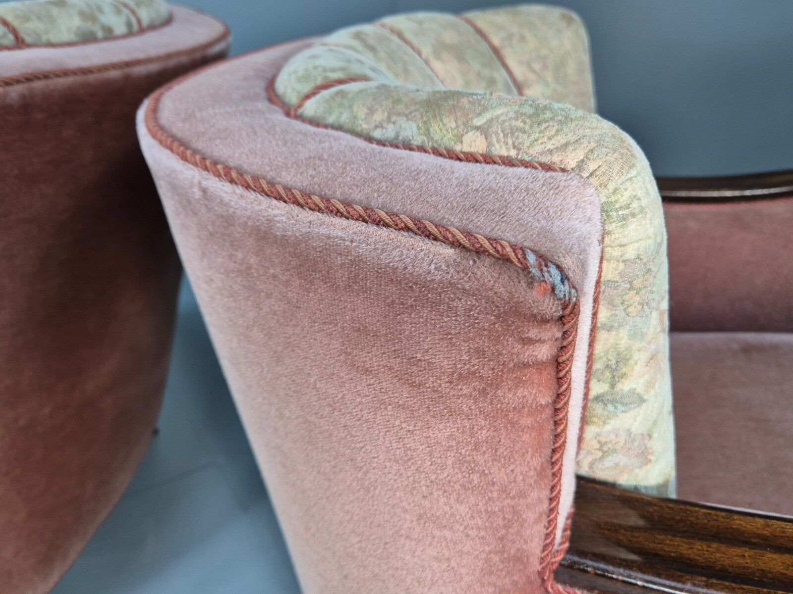 2 Vintage Danish Pink and Cream Art Deco Lounge Chairs 1940s EB9667 VCLO - UKDK FURNITURE
