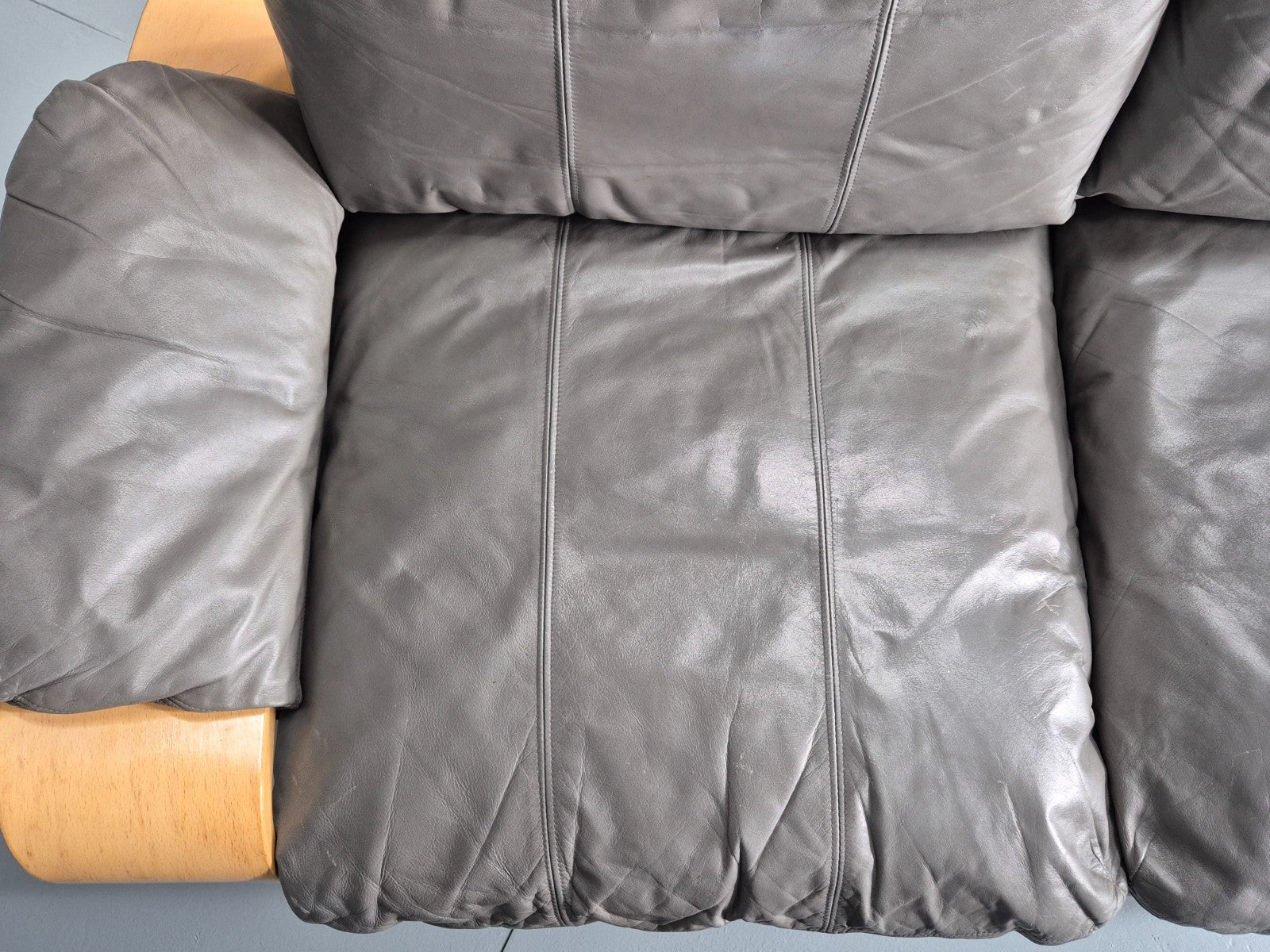 Two Seater Vintage Settee Bentwood and Grey Leather 1980s Retro MCM EB11390 M2SS21