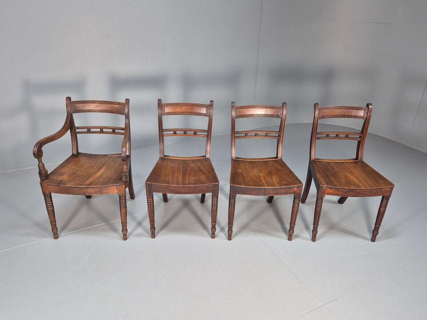 4 Antique Ball Back Walnut Dining Chairs Regency Style EB9146 VDIN - UKDK FURNITURE