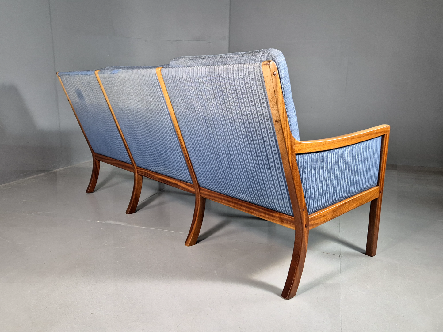 Vintage Danish 3 Seat Sofa Blue Mahogany Wanscher Retro MCM EB6985 M3SS - UKDK FURNITURE
