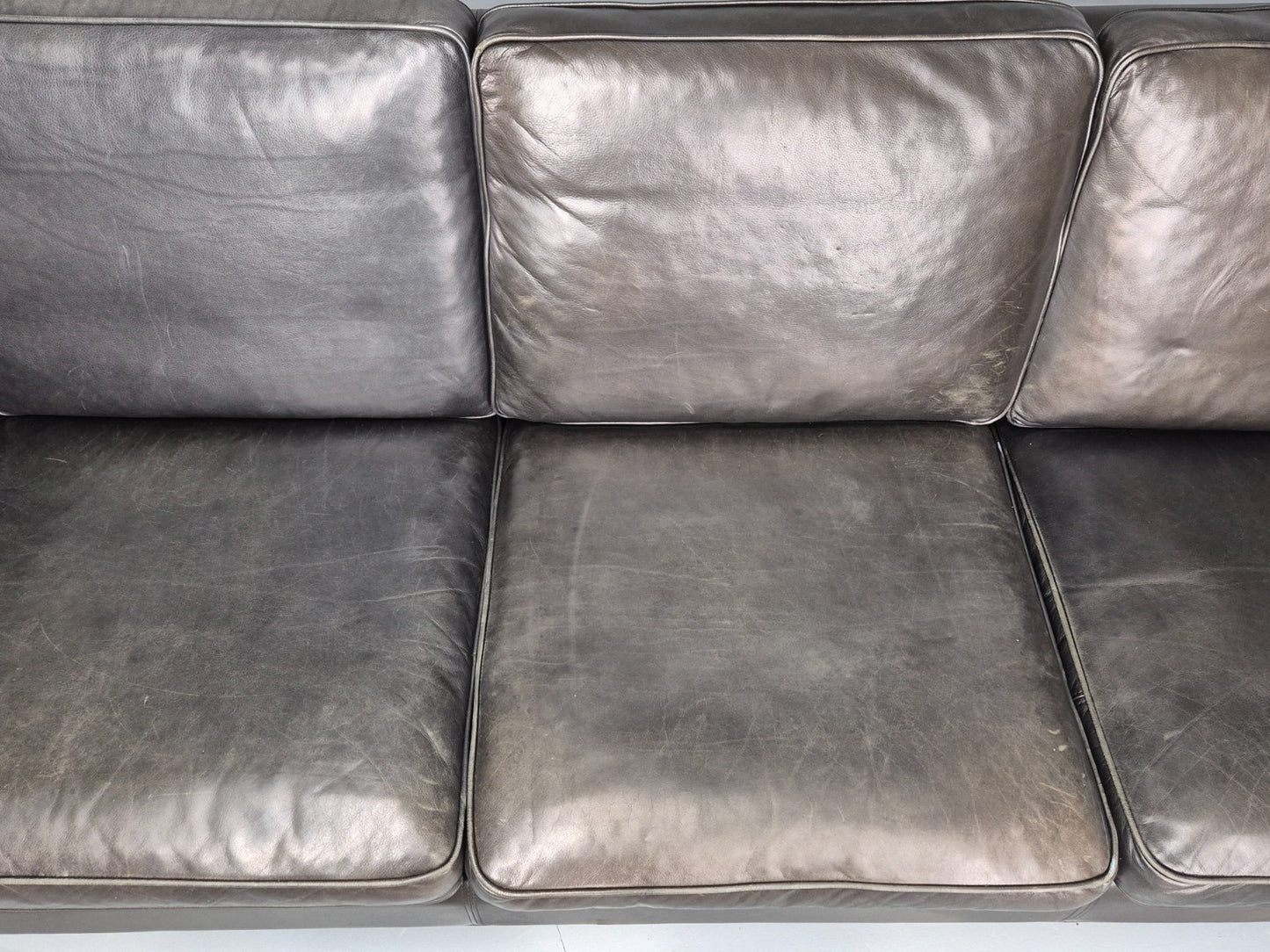 Vintage 3 Seat Sofa Danish Hurup Black Leather Retro MCM 1980s EB10472 M3SS6