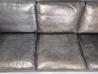 Vintage 3 Seat Sofa Danish Hurup Black Leather Retro MCM 1980s EB10472 M3SS6