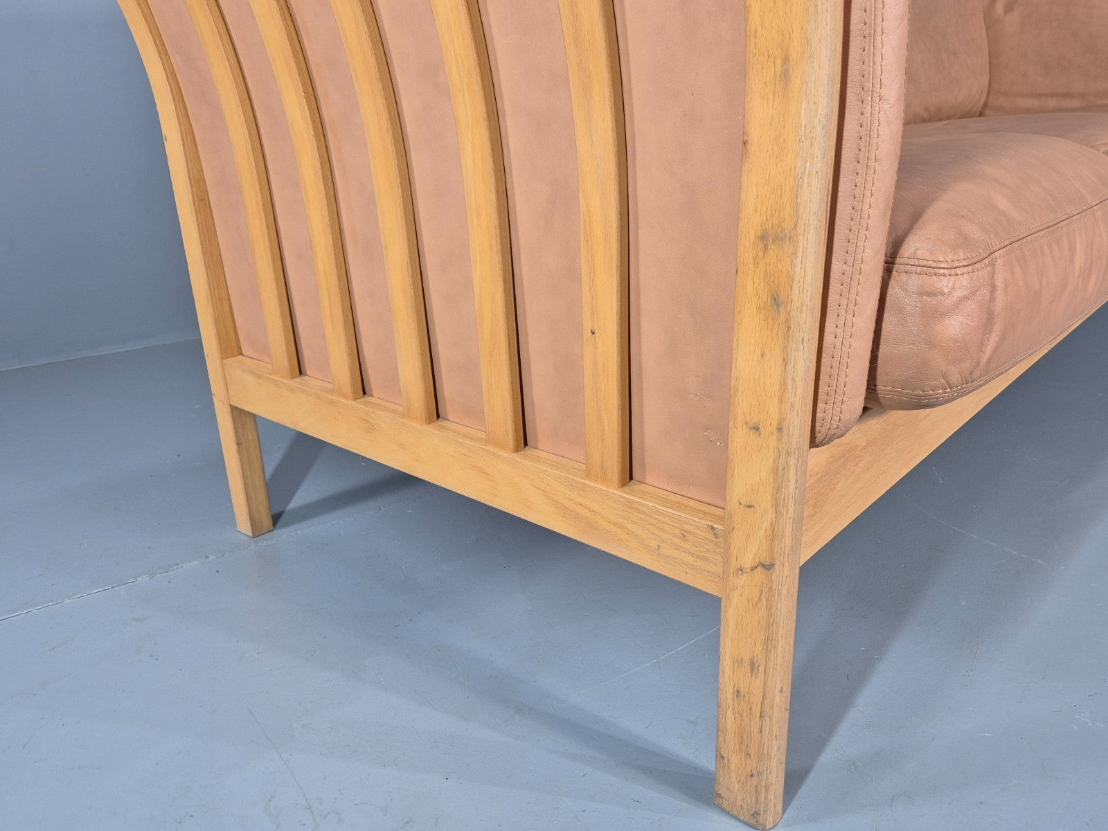 Vintage 3 Seater Sofa Danish Light Tan Leather Beech Skalma  Retro EB11914 M3SS15