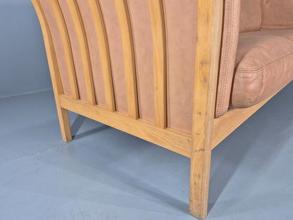 Vintage 3 Seater Sofa Danish Light Tan Leather Beech Skalma  Retro EB11914 M3SS15