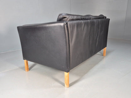 Vintage Danish 2 Seat Sofa Black Leather 1980s Retro MCM EB8697 M2SS - UKDK FURNITURE