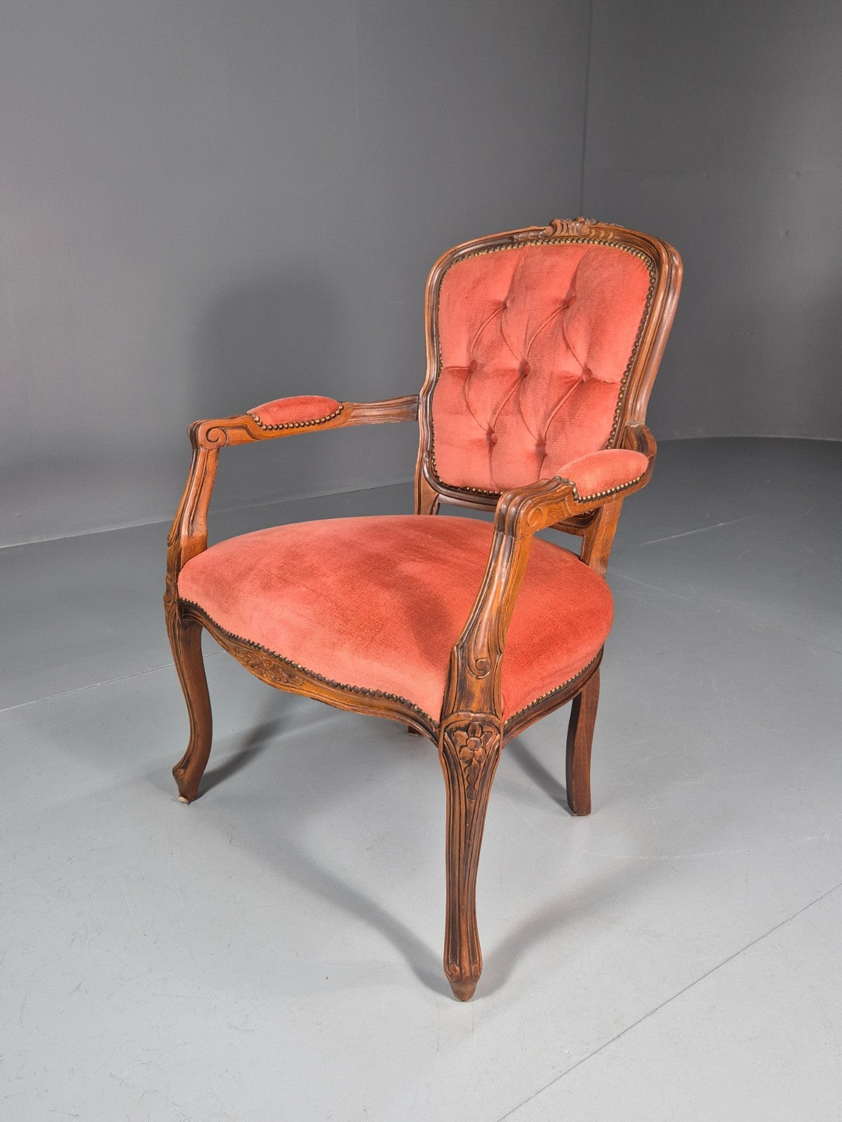 Vintage Rococo Lounge Chair Danish 1970s Reproduction Salmon Pink EB10773 VCLO0