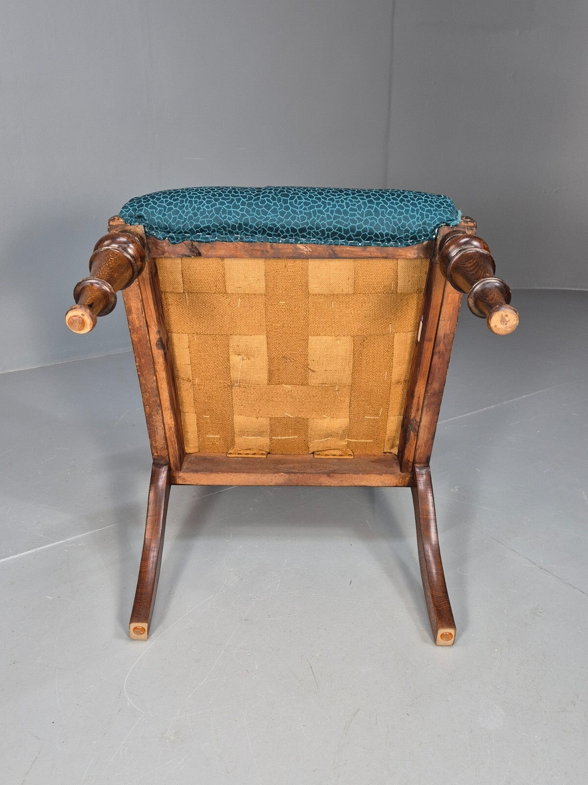 Antique Danish Oak Armchair Blue Pattern Fabric Vintage Design EB9625 VCLO - UKDK FURNITURE