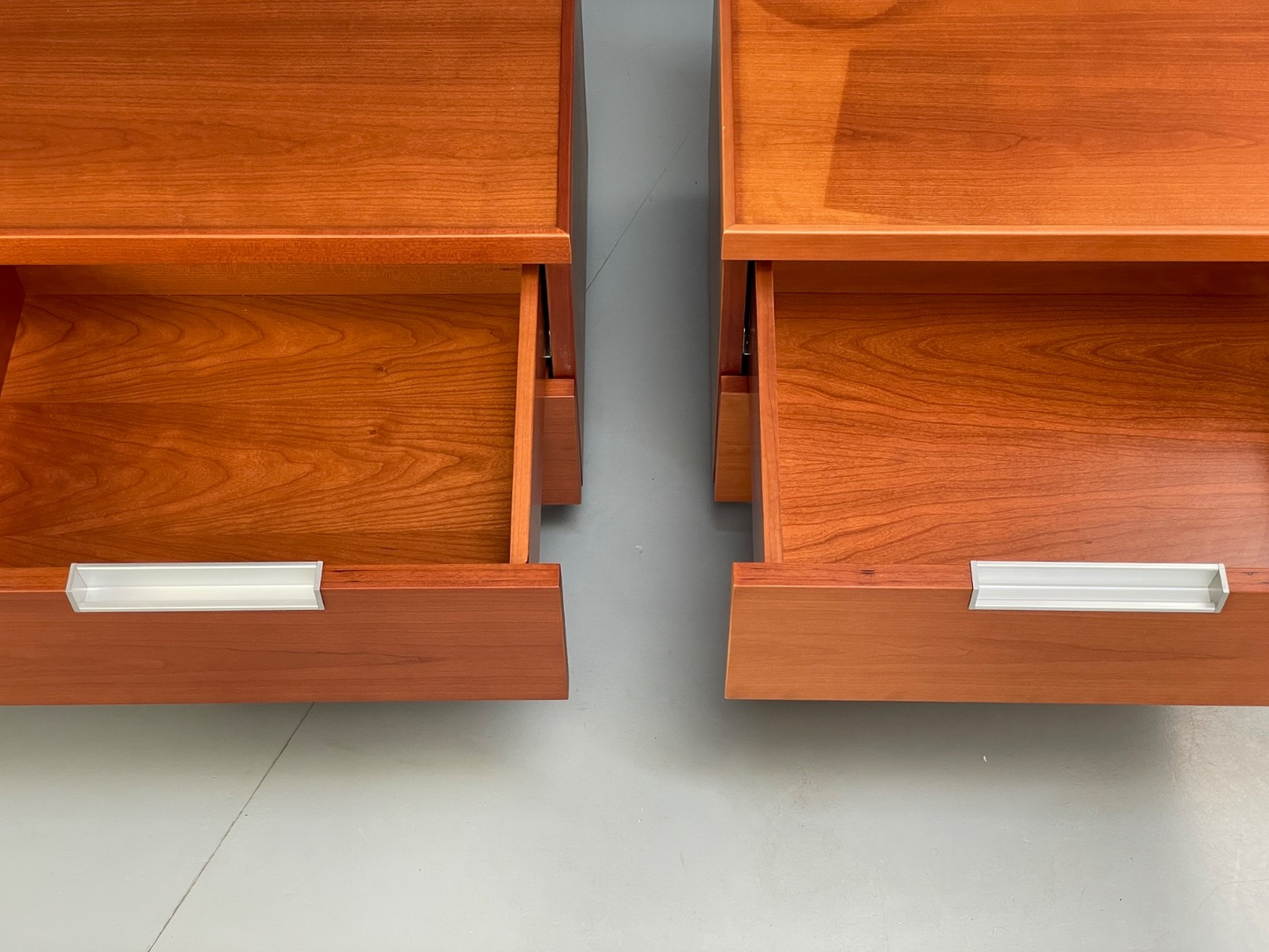 Vintage Pair Bedside Tables Cherry Wood Aluminium 1980s Drawers EB9819 MWOO - UKDK FURNITURE